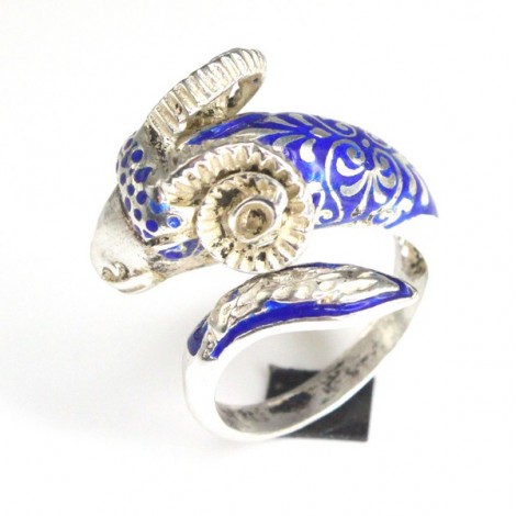 spectaculos inel " Aries ". champleve cobalt blue. Danemarca post-1950